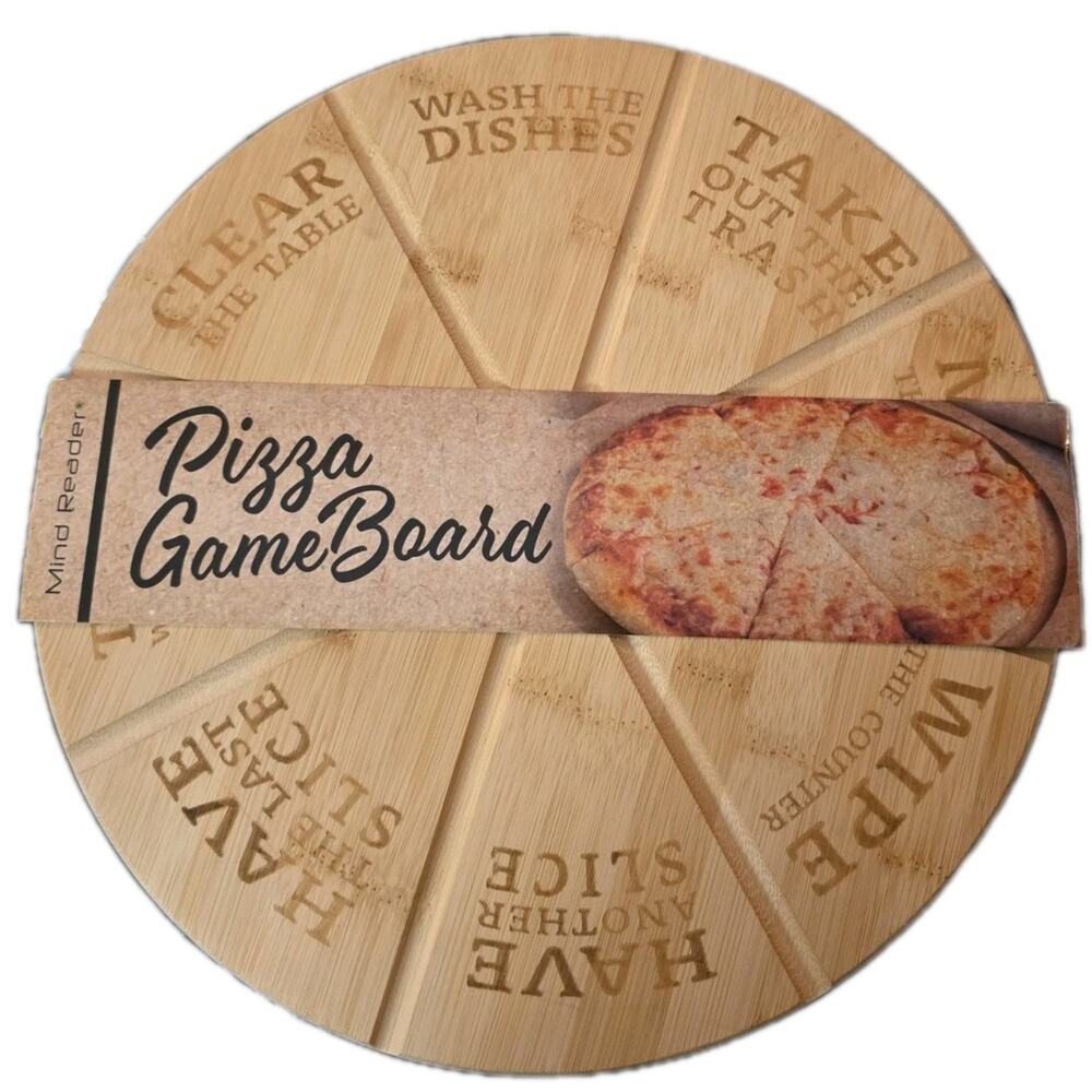 Pizza Game Board, 8 Slice Chore/Treat, 12" Round Food Safe Bamboo, Hand Wash